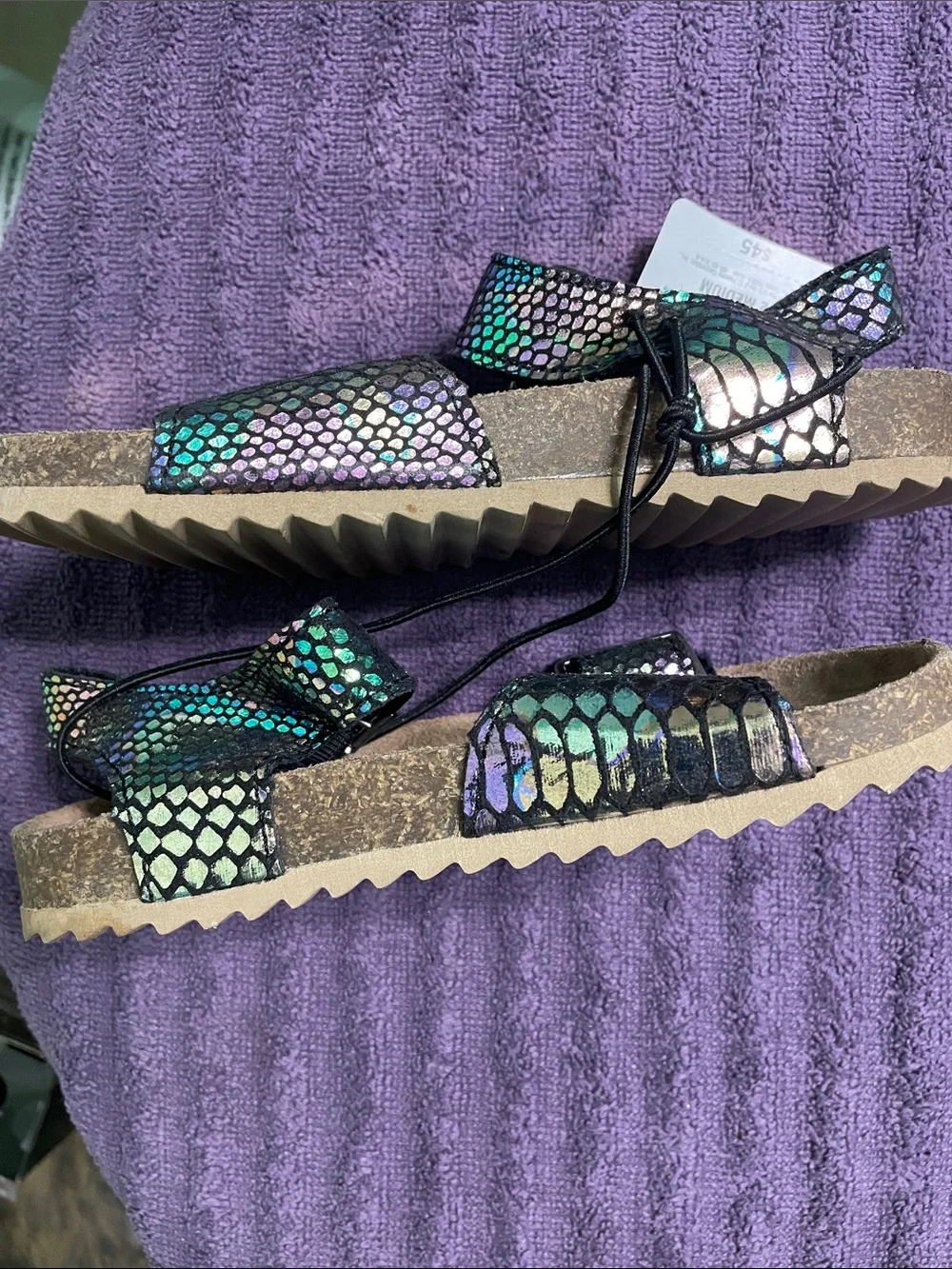 Arizona Jean Company Kids Iridescent Multicolor Snake-Print Buckle Sandals